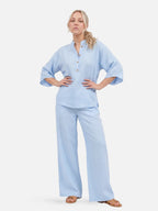 Women’s Matching Set – Relaxed Wide Leg Pants & Button Blouse Set