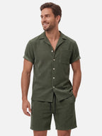 Men’s Textured Short Sleeve Shirt & Shorts Set – Relaxed Summer Matching Outfit