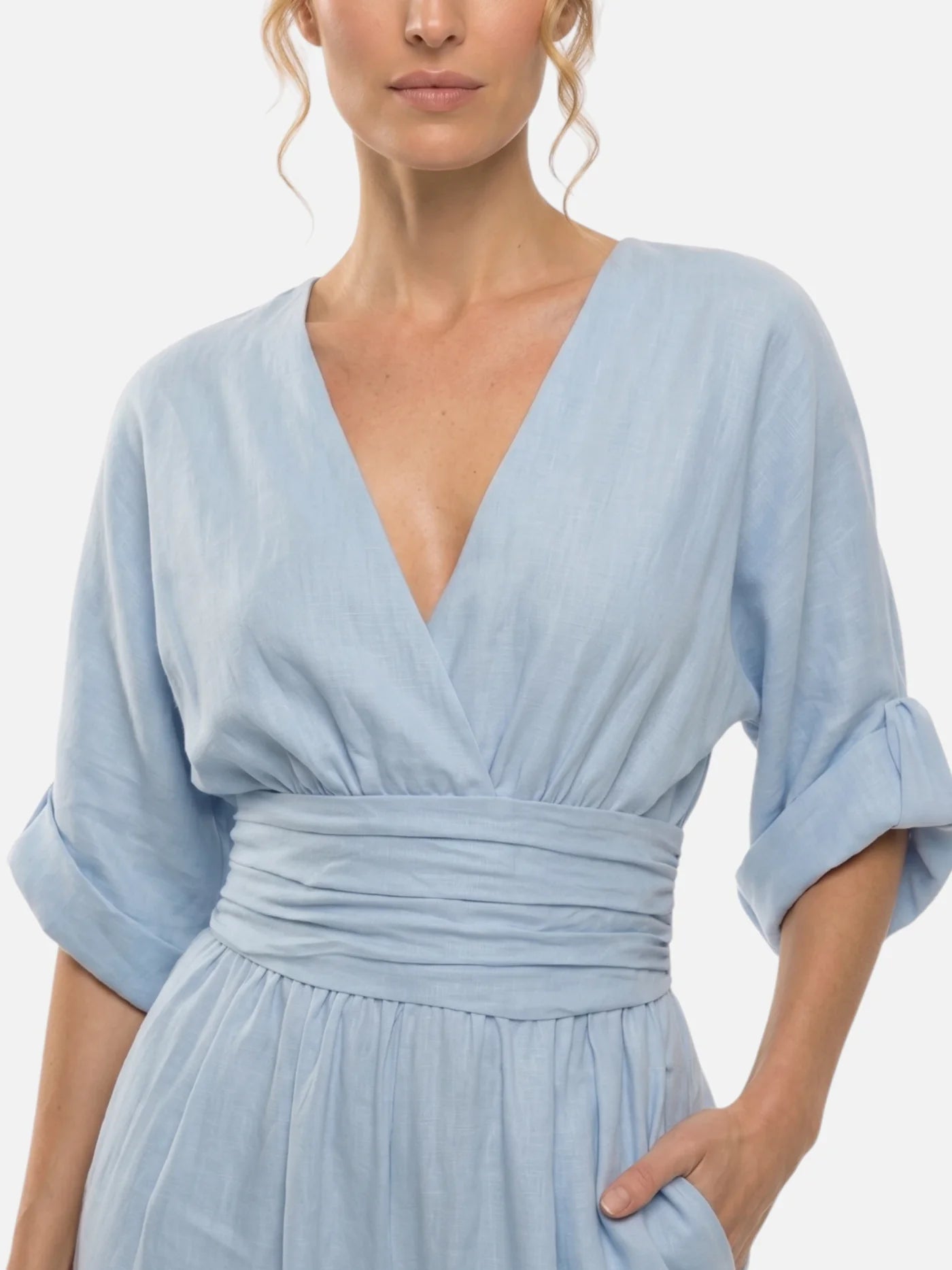 Women’s Wide Leg Jumpsuit – Elegant Wrap V-Neck Dressy One-Piece
