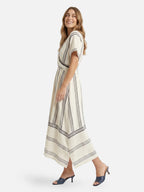 Women’s Striped Maxi Dress – V-Neck Cinched Waist Flowy Summer Dress