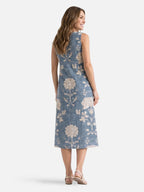 Women's Floral Print Sleeveless Midi Dress with Round Neck