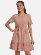 Women's V-Neck Babydoll Dress with Tiered Ruffle Hem
