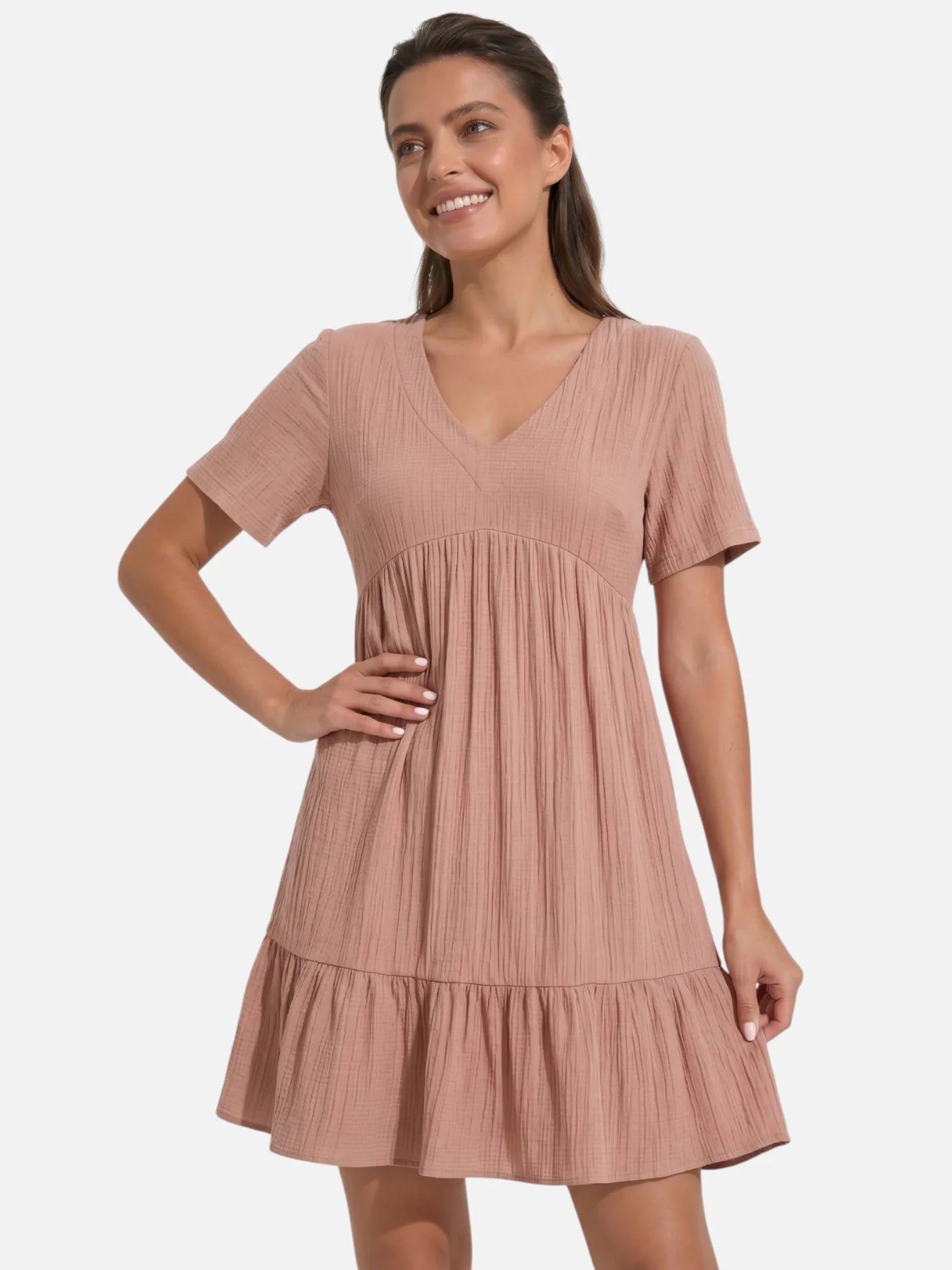 Women's V-Neck Babydoll Dress with Tiered Ruffle Hem