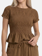 Women’s Textured Matching Set with Short Sleeve Top and Wide Leg Pants