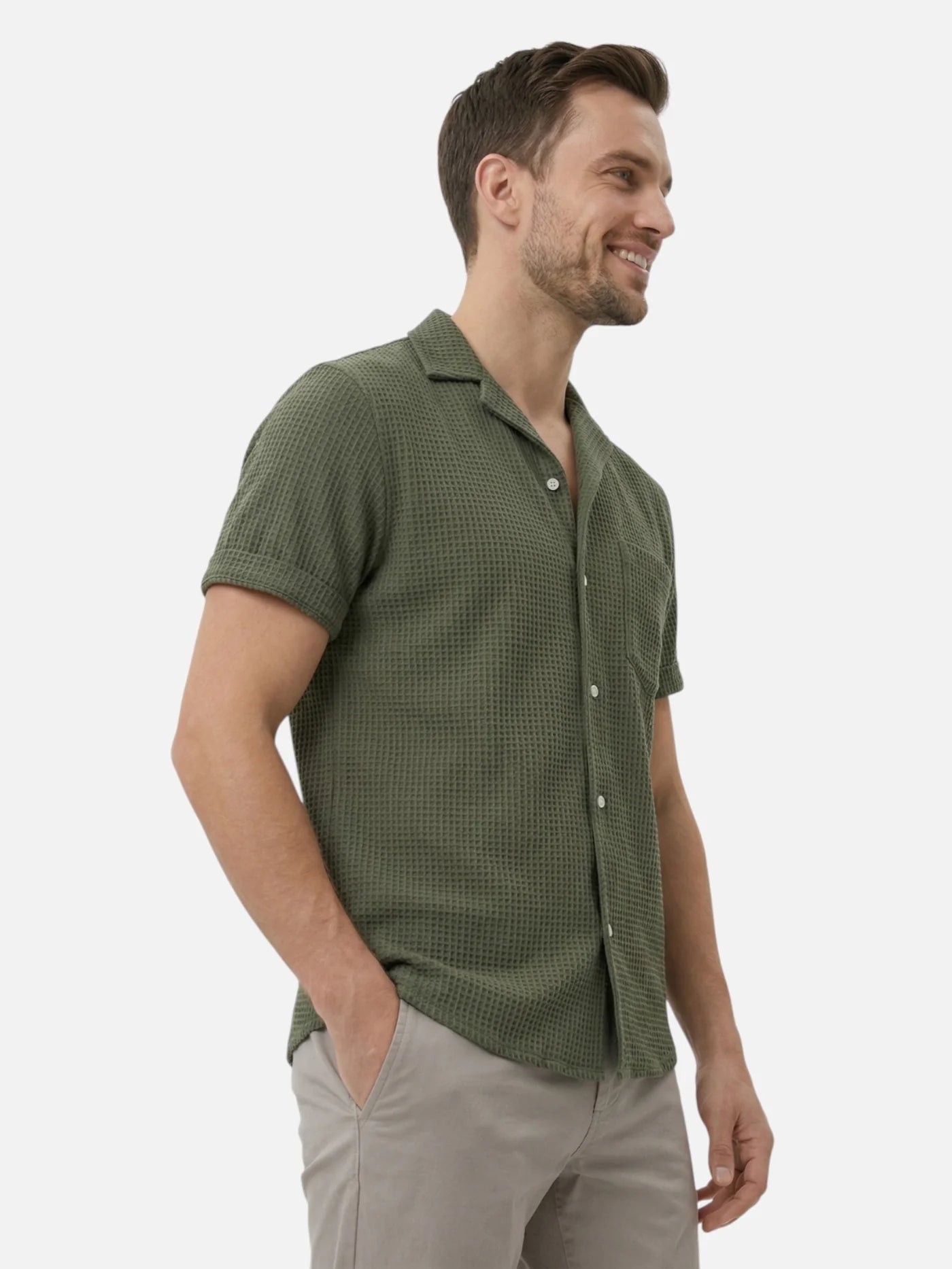 Men’s Short Sleeve Textured Button-Up Shirt – Lightweight Casual Summer Shirt