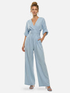 Women’s Wide Leg Jumpsuit – Elegant Wrap V-Neck Dressy One-Piece