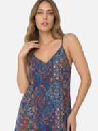 Women's Paisley Print Boho Mini Dress with Spaghetti Straps