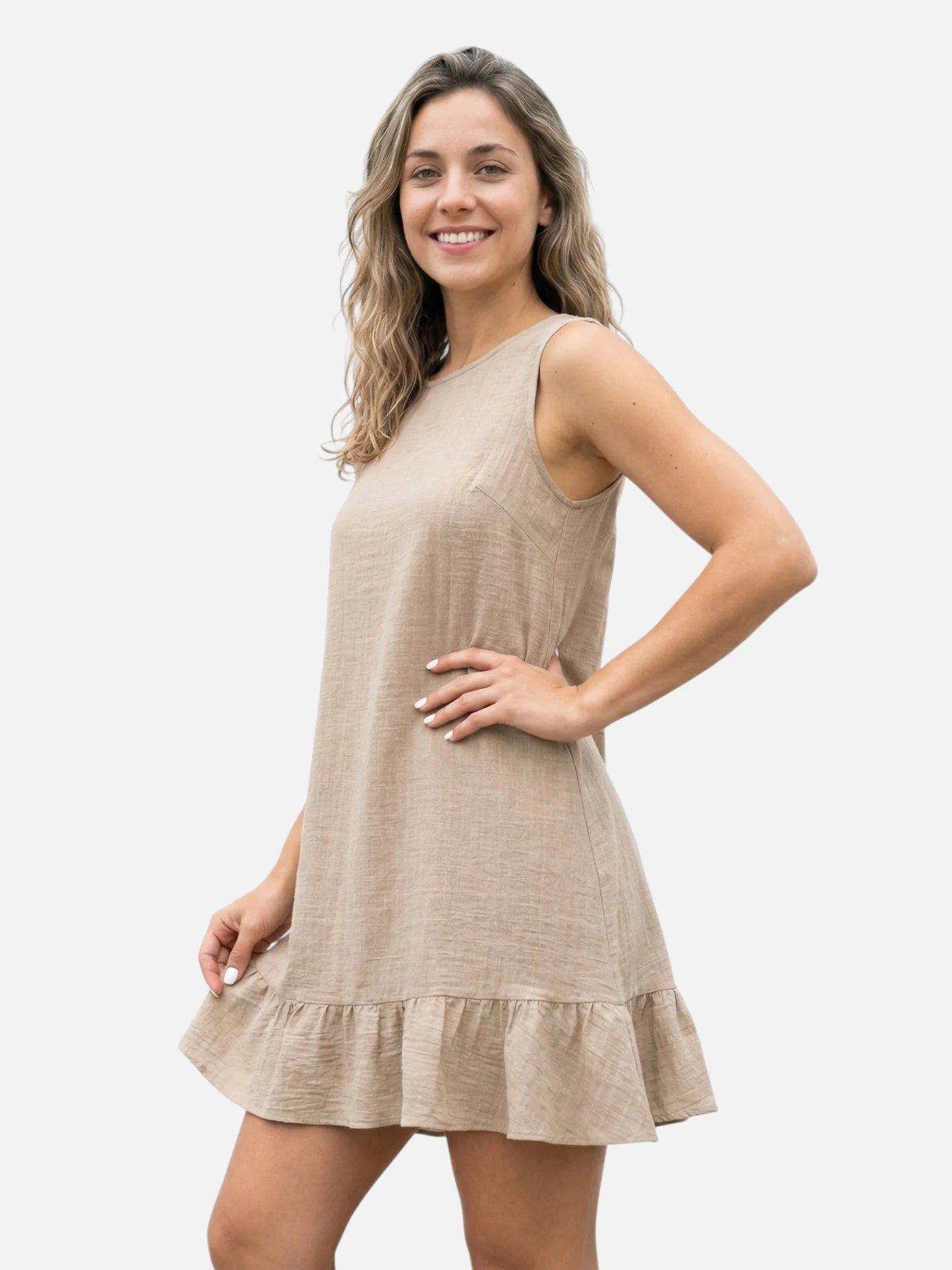 Women’s Sleeveless Flowy Mini Dress with Ruffle Hem
