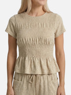 Women’s Textured Matching Set with Short Sleeve Top and Wide Leg Pants