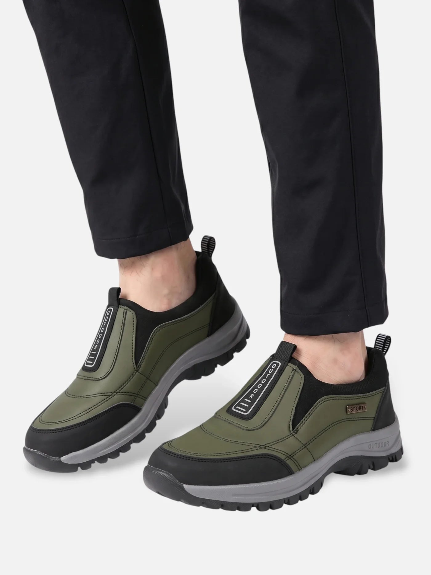 Men's Outdoor Slip-On Shoe with Lugged Sole and Reinforced Support