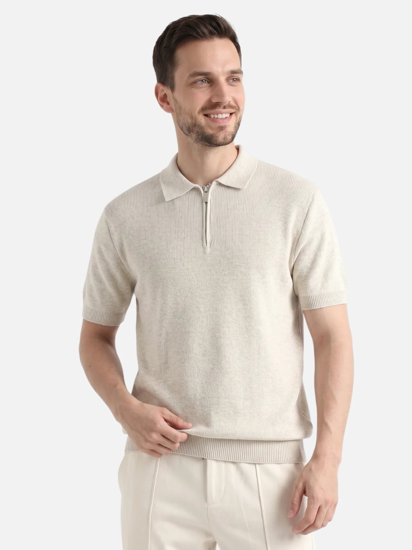 Men's Fine Knit Zip Polo Shirt – Elegant and Modern Style