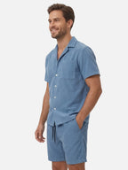 Men’s Textured Short Sleeve Shirt & Shorts Set – Relaxed Summer Matching Outfit