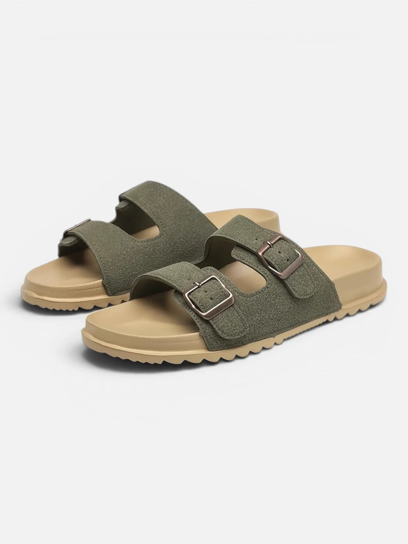 Men's Double Strap Slide Sandal with Metal Buckles