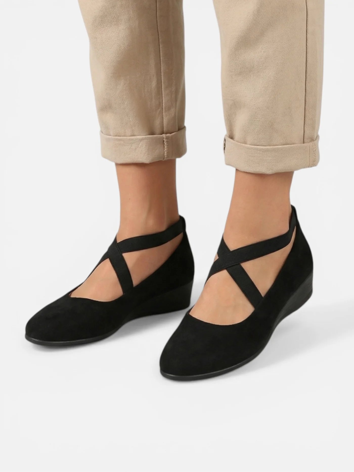 Women’s Wedge Ballerina Shoes with Cross Strap and Pointed Toe