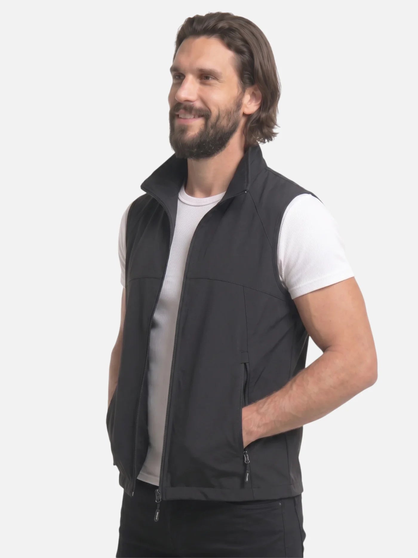 Men's Zip-Up Vest with Stand Collar and Zip Pockets