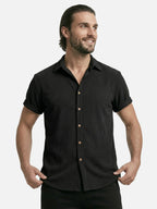 Men’s Textured Short Sleeve Button-Up Shirt – Breathable Summer Casual Shirt