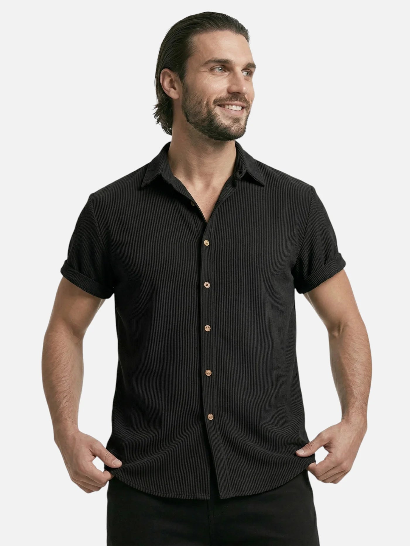 Men’s Textured Short Sleeve Button-Up Shirt – Breathable Summer Casual Shirt