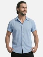 Men’s Textured Short Sleeve Button-Up Shirt – Breathable Summer Casual Shirt