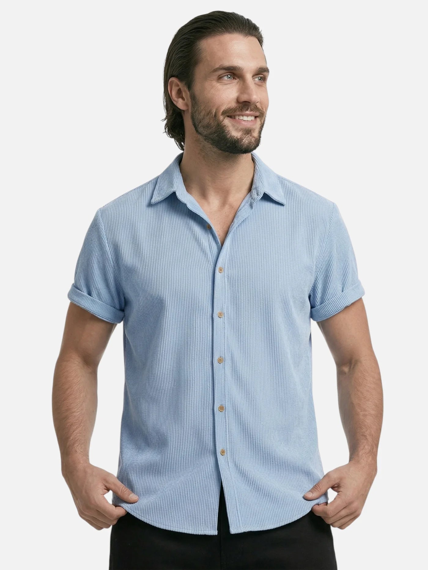 Men’s Textured Short Sleeve Button-Up Shirt – Breathable Summer Casual Shirt