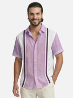 Men’s Short Sleeve Summer Button-Up Shirt with Vertical Stripes