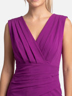 Women's Draped V-Neck Bodycon Dress with Asymmetric Slit