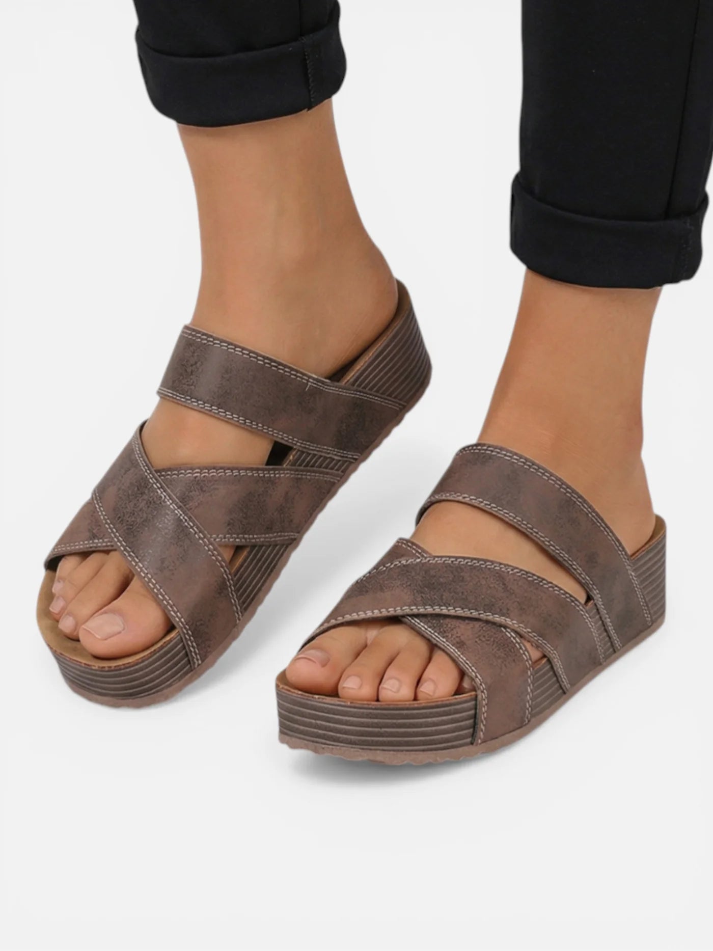 Women’s Comfortable Platform Slide Sandals with Cross Straps
