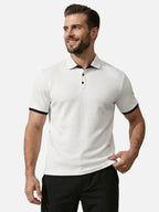 Men’s Textured Polo Shirt with Contrast Trim – Modern Fit Short Sleeve Polo