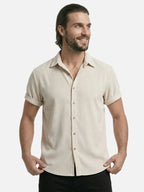 Men’s Textured Short Sleeve Button-Up Shirt – Breathable Summer Casual Shirt