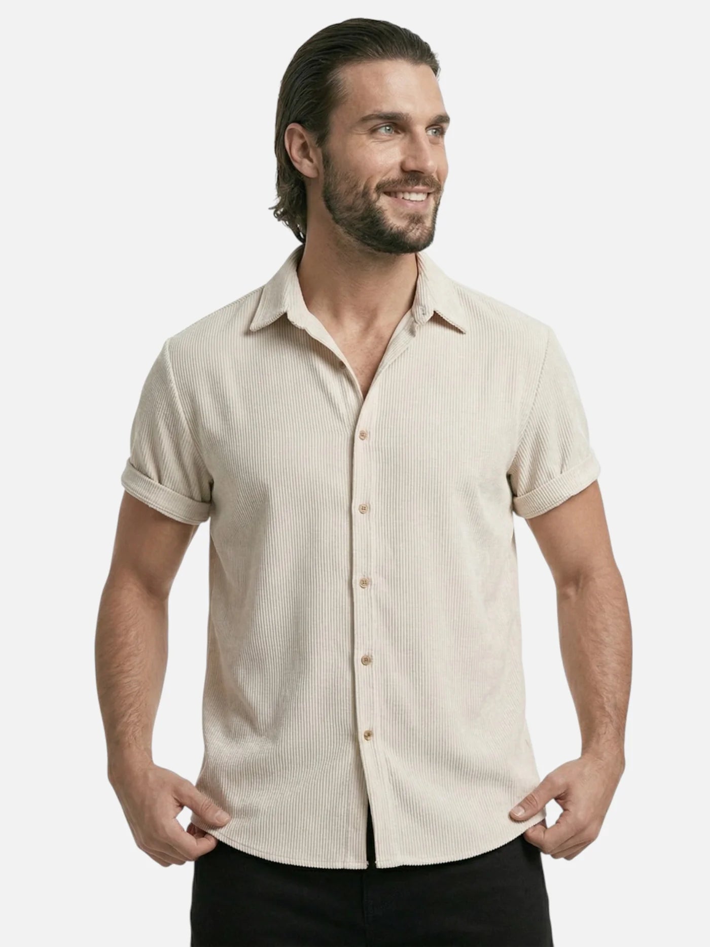 Men’s Textured Short Sleeve Button-Up Shirt – Breathable Summer Casual Shirt