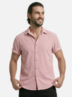 Men’s Textured Short Sleeve Button-Up Shirt – Breathable Summer Casual Shirt