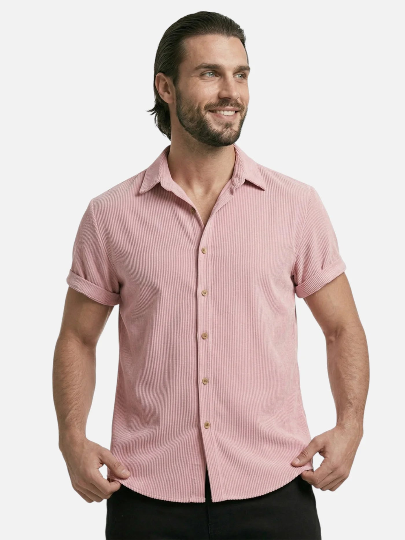 Men’s Textured Short Sleeve Button-Up Shirt – Breathable Summer Casual Shirt