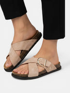 Women’s Cross Strap Sandals with Buckle Comfortable Slip-On Summer Slides