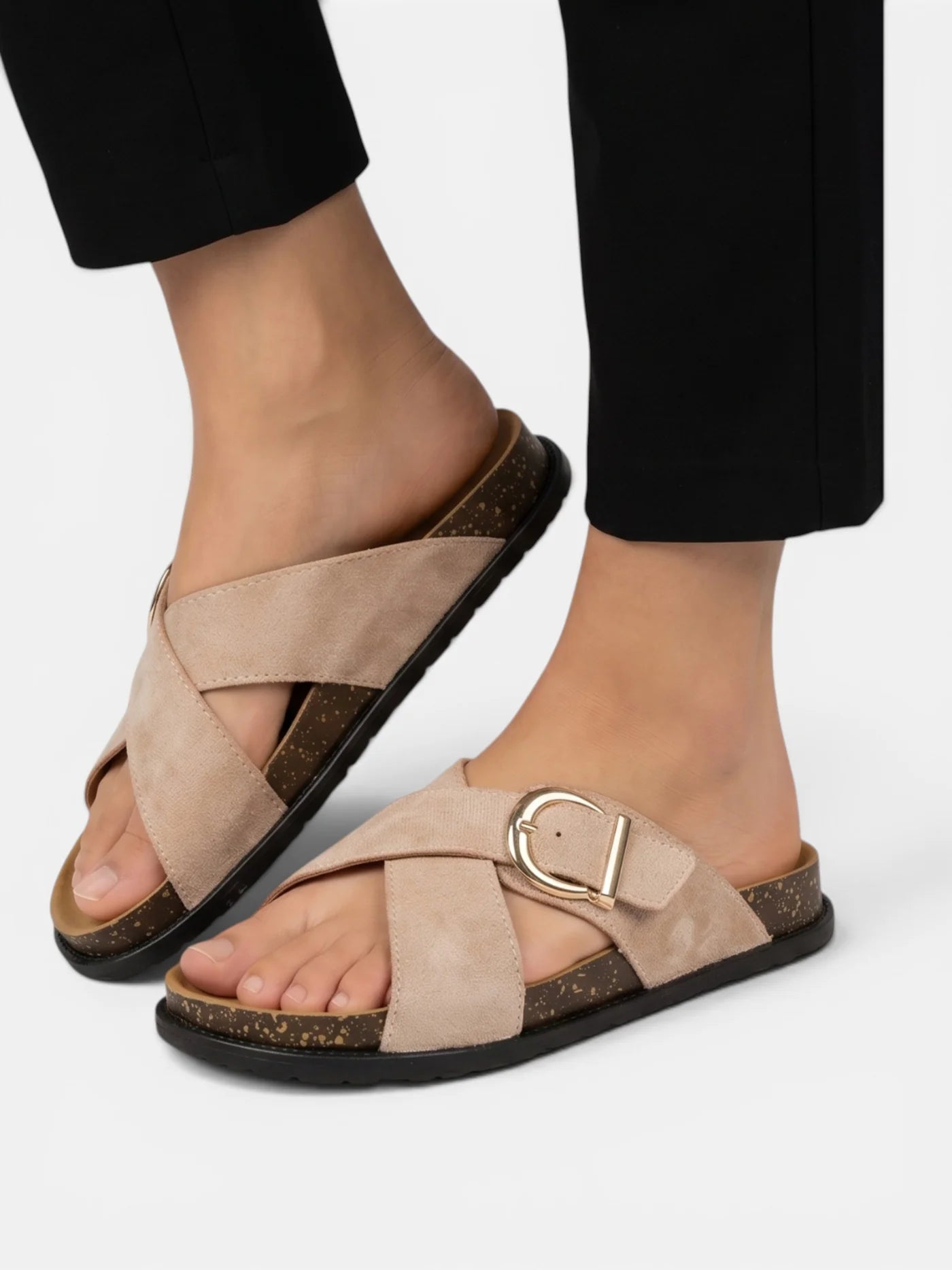 Women’s Cross Strap Sandals with Buckle Comfortable Slip-On Summer Slides
