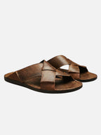 Men’s Leather Slide Sandals with Cross Straps for Summer Comfort