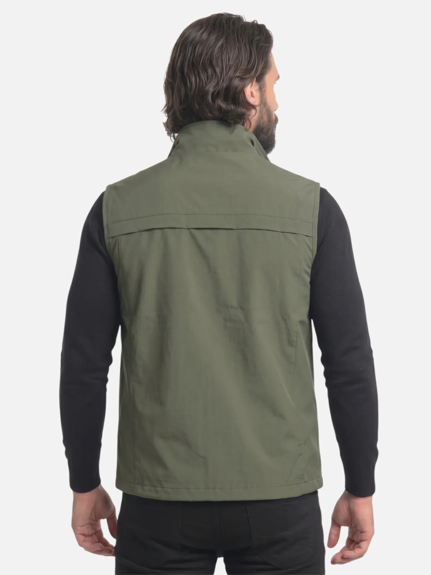 Men's Zip-Up Vest with Stand Collar and Zip Pockets