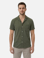 Men’s Short Sleeve Textured Button-Up Shirt – Lightweight Casual Summer Shirt
