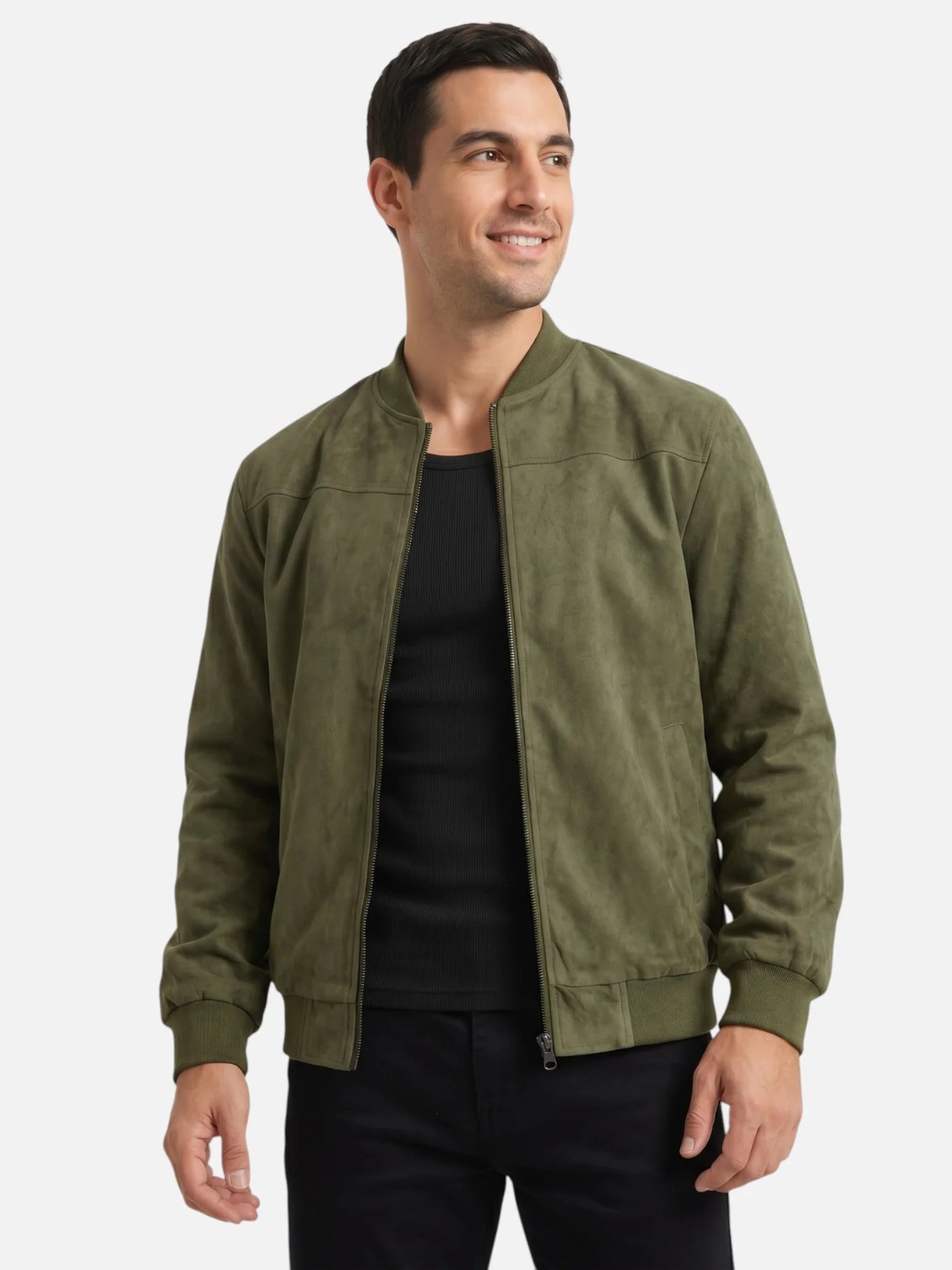 Men’s Faux Suede Bomber Jacket Zip-Up Lightweight Casual Jacket
