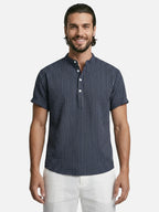 Men’s Striped Short Sleeve Shirt Mandarin Collar Lightweight Summer Shirt