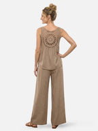 Women's Linen-Look Two-Piece Set with Crochet Back Detail