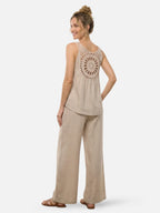 Women's Linen-Look Two-Piece Set with Crochet Back Detail