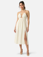 Women's Halter Midi Dress with Open Back and Side Slit