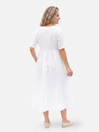 Women's Midi Dress with Linen-Look, Short Sleeves and Pockets