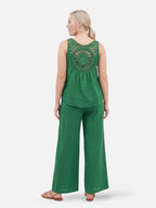 Women's Linen-Look Two-Piece Set with Crochet Back Detail