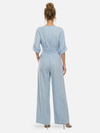 Women’s Wide Leg Jumpsuit – Elegant Wrap V-Neck Dressy One-Piece