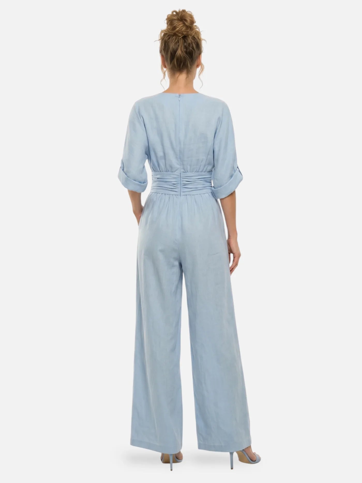 Women’s Wide Leg Jumpsuit – Elegant Wrap V-Neck Dressy One-Piece