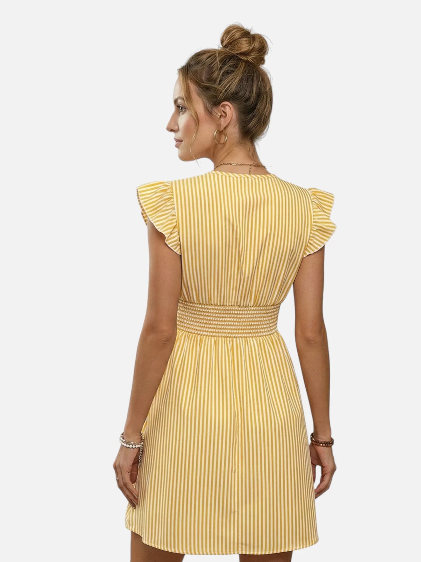 Women’s Striped Summer Dress with Ruffle Sleeves