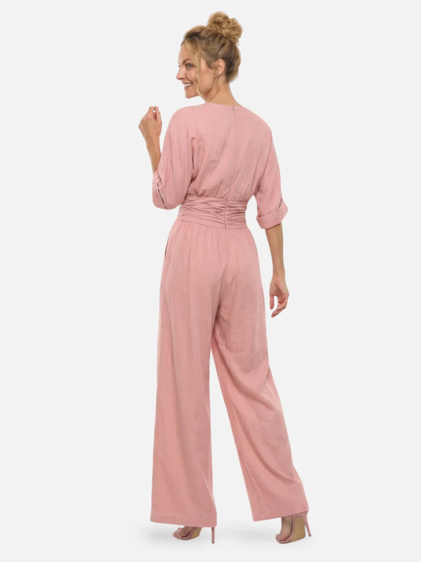 Women’s Wide Leg Jumpsuit – Elegant Wrap V-Neck Dressy One-Piece