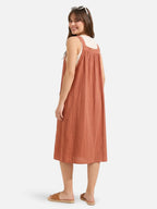 Women's Midi Pinafore Dress with Adjustable Straps and Side Pockets