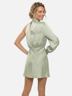 Women's Satin One-Shoulder Mini Dress with Draped Mock Neck