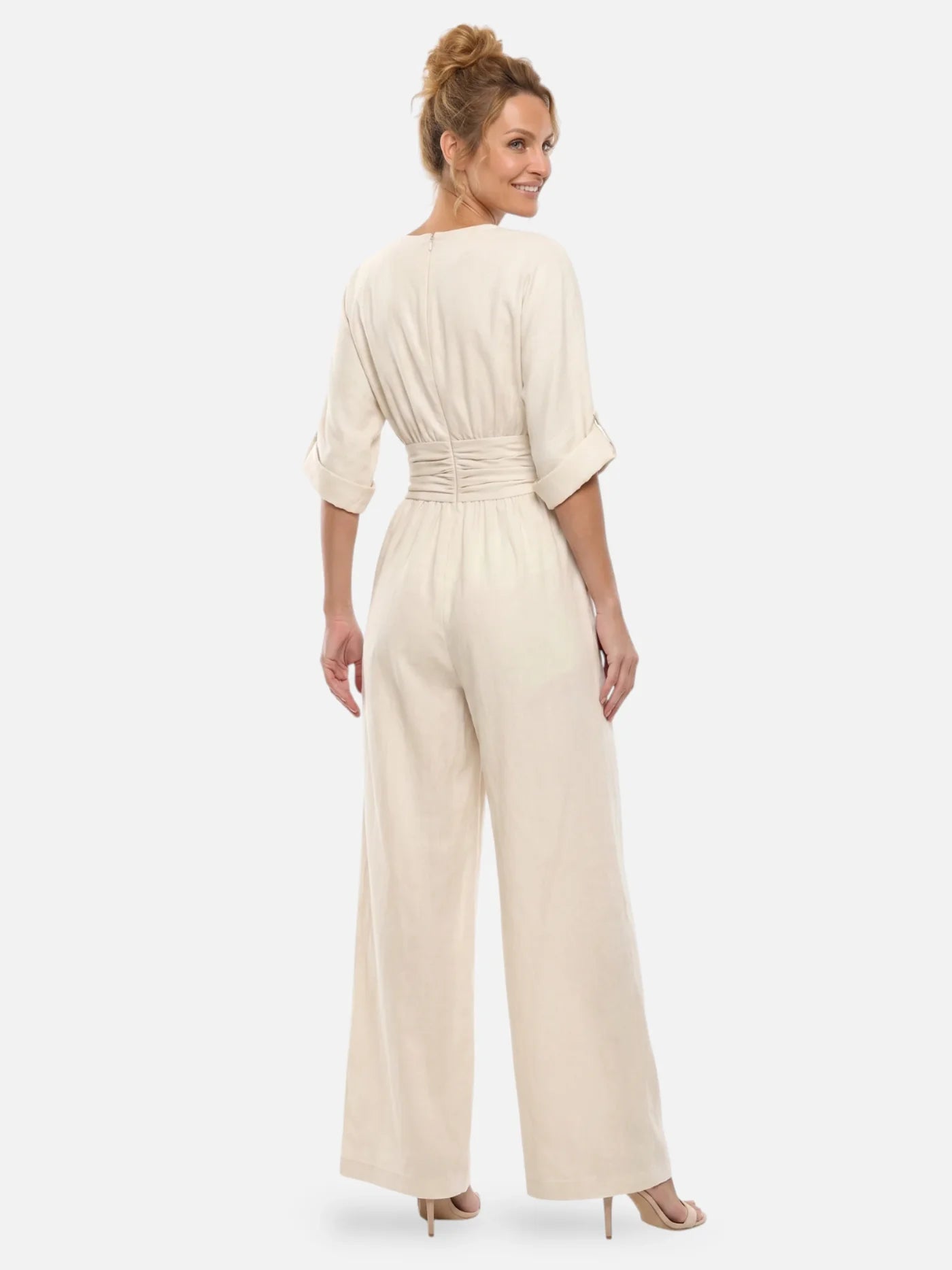 Women’s Wide Leg Jumpsuit – Elegant Wrap V-Neck Dressy One-Piece